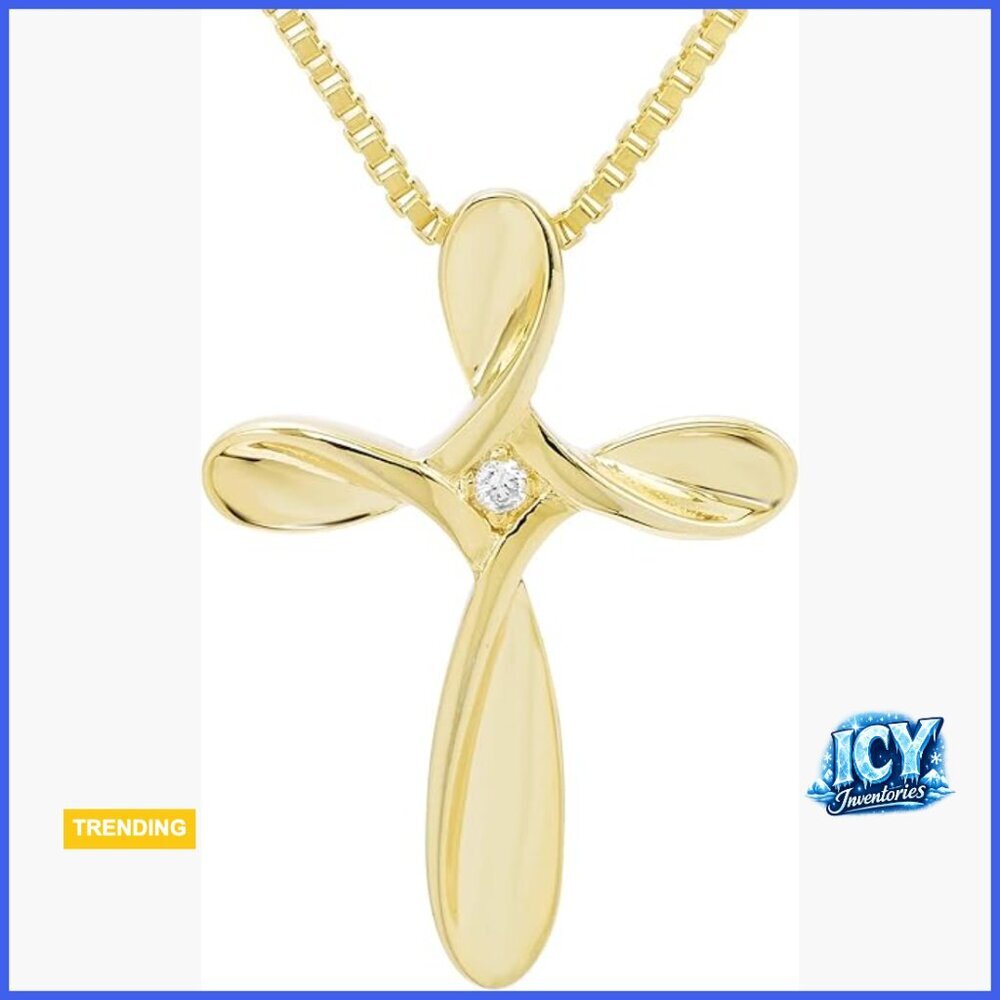 Sterling Silver Diamond Accent Cross Pendant with 18" Chain